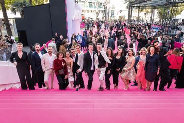 Agathe de La Boulaye, Emmanuel Moire, Franck Monsigny, Tim Rousseau, Raphaele Volkoff, Farouk Bermouga, Hector Langevin,  Loan Becmont, Stephane Blancafort, Julie Sassoust, Vanessa Demouy, Zoi Severin, Diane Dassigny, Sylvie Flepp, Joakim Latzko posent lors du festival CannesSeries. Cannes, FRANCE-05/04/2024
