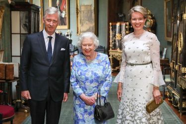 Koningin Elizabeth II ontvangt koning Filip van België en koningin Mathilde van België in Windsor Castle op 14 juli 2018.