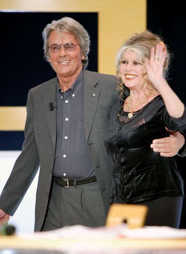 Alain Delon and Brigitte Bardot on TV in 2003.