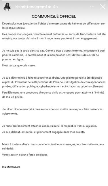 Iris Mittenaere répond aux accusations d'infidélités proférées par le blogueur Aquababe. Le 12 juin 2025.