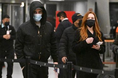Lindsay Lohan et son fiancé Bader Shammas, à l&#039;aéroport JFK de New York, le 20 février 2022.