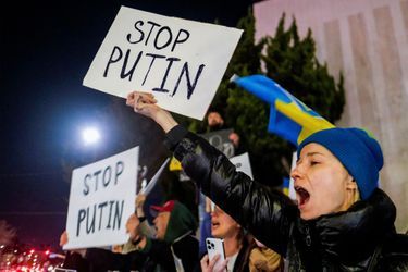 Une manifestation anti-Poutine aux Etats-Unis jeudi soir.