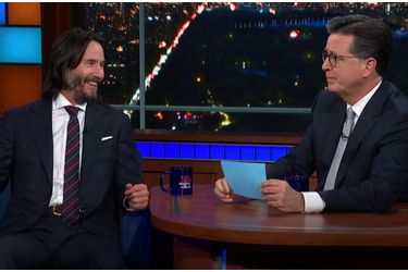 Keanu Reeves et Stephen Colbert.