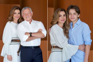 La reine Rania de Jordanie avec son époux le roi Abdallah II de Jordanie et leur plus jeune fils le prince Hashem. Photos diffusées pour leurs 60e et 17e anniversaires, le 30 janvier 2022