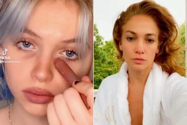 Sara Carstens expliquant sa technique à ses fans. A d: En 2020 sur Instagram, Jennifer Lopez succombait déjà à la tendance « no make-up selfie ».