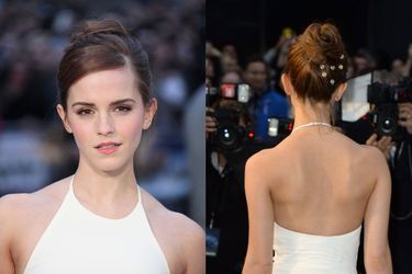 Le chignon de danseuse de Emma Watson pour la première du film &quot;Noah&quot; à Londres, le 31 mars 2014
