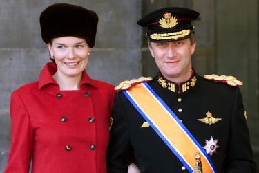 La princesse Mathilde et le prince Philippe de Belgique au mariage du prince Willem-Alexander des Pays-Bas et de Maxima Zorreguieta à Amsterdam, le 2 février 2002