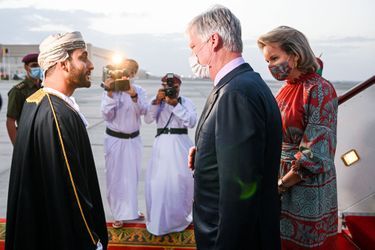 La reine Mathilde et le roi des Belges Philippe accueillis par le prince héritier Theyazin au Sultanat d'Oman, le 2 février 2022