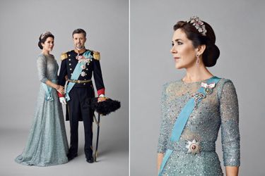 La princesse Mary et le prince héritier Frederik de Danemark. Deux des portraits officiels en tenue de gala diffusés le 31 janvier 2022