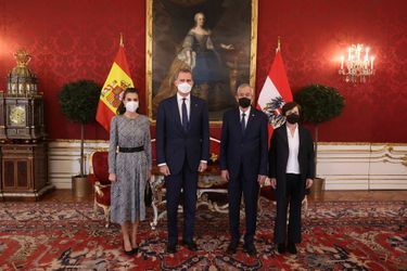 La reine Letizia et le roi Felipe VI d&#039;Espagne avec le président fédéral autrichien, Alexander Van der Bellen, et sa femme, Doris Schmidauer, à Vienne, le 31 janvier 2022