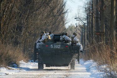 Des soldats ukrainiens s&#039;entraînent à Pripiat, près de la centrale nucléaire de Tchernobyl, le 4 février 2022.