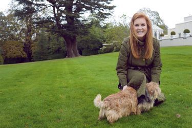 Sarah Ferguson avec deux de ses cinq chiens.