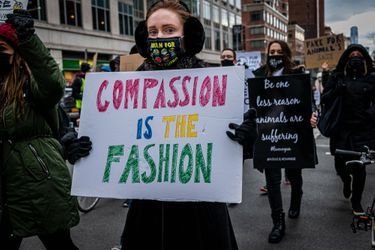 Une manifestation contre l&#039;utilisation de fourrure animale dans la mode, à New York, en janvier 2021. 