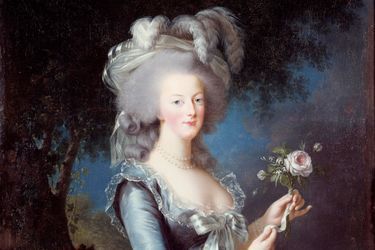 Détail du tableau «Marie-Antoinette à la rose» par Elisabeth Vigée Le Brun (Versailles, musée du Château)