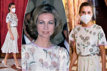 La reine Letizia d’Espagne à Madrid le 7 septembre 2021. La reine Sofia à Rome en 1981 