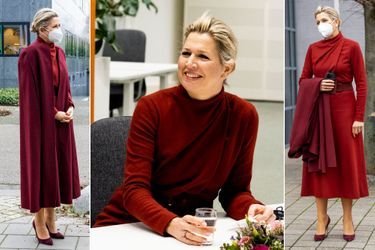 Total look bordeaux pour la reine Maxima des Pays-Bas à Amersfoort, le 25 janvier 2022