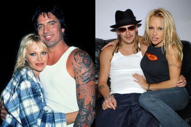 Pamela Anderson et Tommy lee en 1996 - Pamela Anderson et Kid Rock en 2001. 