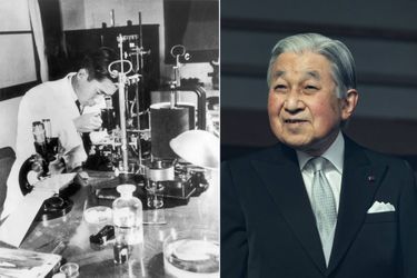 Akihito, alors prince héritier du Japon, dans son laboratoire en 1956. L’empereur émérite Akihito, le 2 janvier 2020 