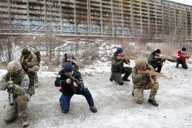 A l&#039;entraînement de réservistes ukrainiens près de Kiev, le 29 janvier 2022.