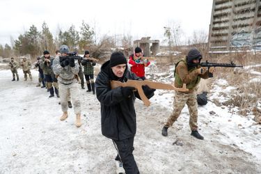 A l&#039;entraînement de réservistes ukrainiens près de Kiev, le 29 janvier 2022.