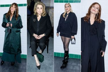 Carla Bruni, Catherine Deneuve, Louane et Isabelle Huppert au défilé Ami lors de la Fashion Week masculine automne-hiver 2022-2023 à Paris le 19 janvier 2022