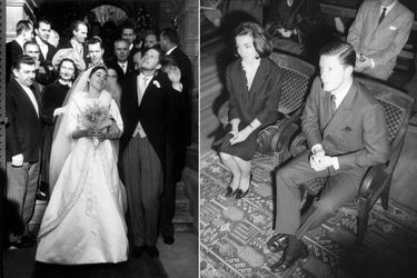 Le roi des Bulgares Simeon II et Margarita Gómez-Acebo les 21 et 20 janvier 1962, jours de leurs mariages religieux et civil en Suisse