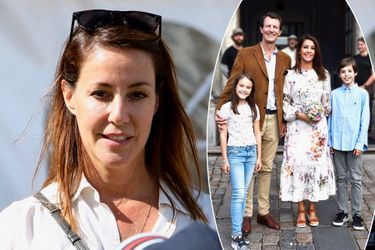 La princesse Marie de Danemark, le 8 août 2021. En vignette, avec le prince Joachim et leurs enfants, le 11 août 2021 