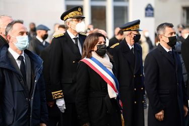 Lors de la cérémonie pour rendre hommage aux victimes des attaques jihadistes contre l&#039;hebdomadaire Charlie Hebdo et le magasin Hyper Cacher à Paris, sept ans après les attentats.