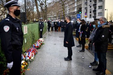Lors de la cérémonie pour rendre hommage aux victimes des attaques jihadistes contre l&#039;hebdomadaire Charlie Hebdo et le magasin Hyper Cacher à Paris, sept ans après les attentats.