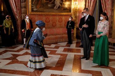 La reine Letizia et le roi Felipe VI d'Espagne reçoivent le corps diplomatique pour la nouvelle année, à Madrid le 17 janvier 2022