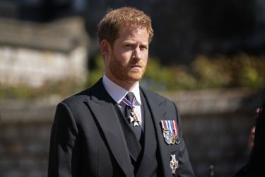 Le duc de Sussex aux funérailles du prince Philip le 17 avril 2021 à Windsor