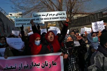 Manifestation de femmes à Kaboul, le 28 décembre 2021.