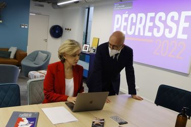Valérie Pécresse et Eric Ciotti au QG de campagne de la candidate. 