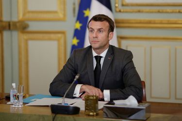 Emmanuel Macron, ici à l&#039;Elsyée lors d&#039;une visio conférence le 3 mars. 