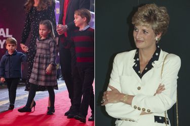 Louis, Charlotte et George de Cambridge en 2020 et la princesse Diana en 1993