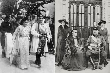 Le roi Nikola Ier de Monténégro et la reine Milena vers 1912. A droite, avec leurs filles les princesses Xenia et Vjera, au début de leur exil à Bordeaux (Journal «L'Illustrazione Italiana» du 30 mars 1919)