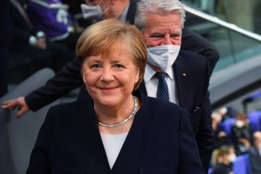 Angela Merkel au Bundestag à Berlin, le 8 décembre 2021.