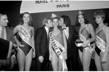 Isabelle Turpault est couronnée Miss France 1983, à l’hôtel PLM Saint-Jacques de Paris, le 28 décembre 1982. 