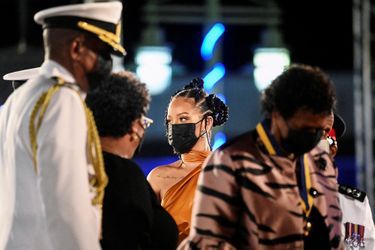 Rihanna lors de la cérémonie d'investiture présidentielle pour marquer la naissance d'une nouvelle république à la Barbade, à Bridgetown, le 29 novembre 2021 