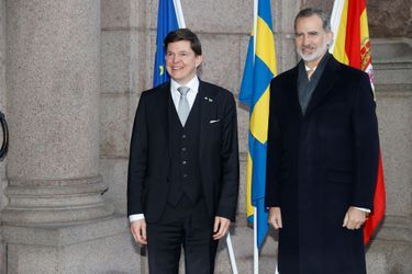 Le roi Felipe VI d&#039;Espagne avec le président du Parlement de Suède à Stockholm, le 24 novembre 2021