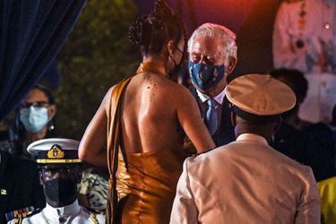 Rihanna et le prince Charles lors de la cérémonie d'investiture présidentielle pour marquer la naissance d'une nouvelle république à la Barbade, à Bridgetown, le 29 novembre 2021 