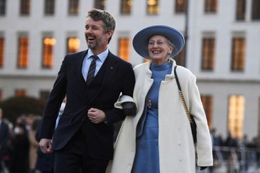 La reine Margrethe II et le prince héritier Frederik de Danemark à Berlin, le 10 novembre 2021
