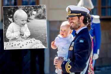 Le prince Gabriel de Suède avec son père le prince Carl Philip le 8 juin 2018. En vignette, photo publiée pour ses 3 ans, le 31 août 2020