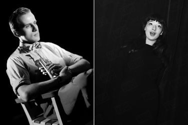 Boris Vian, portrait à la trompette (photographie non datée).  Juliette Gréco sur la scène d'un cabaret de Saint-Germain-des-Près, au début des années 1950.   