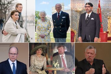 Le grand-duc Henri et la grande-duchesse Maria Teresa de Luxembourg, le 26 janvier 2020. La reine Elizabeth II et le prince Philip, le 9 juin 2020. Le roi Mohammed VI du Maroc, le 29 juillet 2020. Le prince Albert II de Monaco, le 23 juin 2020. Le roi Willem-Alexander et la reine Maxima des Pays-Bas, le 11 mars 2020. Le roi Abdallah II de Jordanie, le 16 mars 2020 