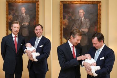 Le grand-duc Henri de Luxembourg avec les princes Guillaume et Charles sous le portrait de l'ex-grand-duc Jean. Photos diffusées le 22 juin 2020