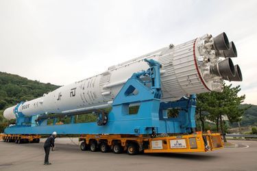 Lors du décollage de la fusée "Korean Satellite Launch Vehicle II", au Naro Space Center à Goheung (Corée du Sud).