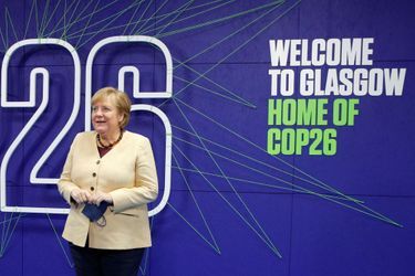 La chancelière allemande Angela Merkel, au sommet de la COP26 sur le climat, à Glasgow (Ecosse).