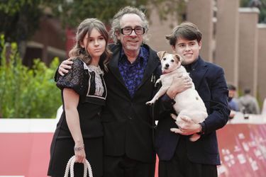 Tim Burton avec sa fille Nell et son fils Billy au Festival du film de Rome le 23 octobre 2021
