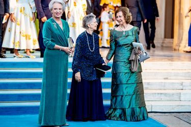 La princesse Benedikte de Danemark, la princesse Irene de Grèce et sa sœur l'ex-reine Sofia d'Espagne à Athènes, le 23 octobre 2021